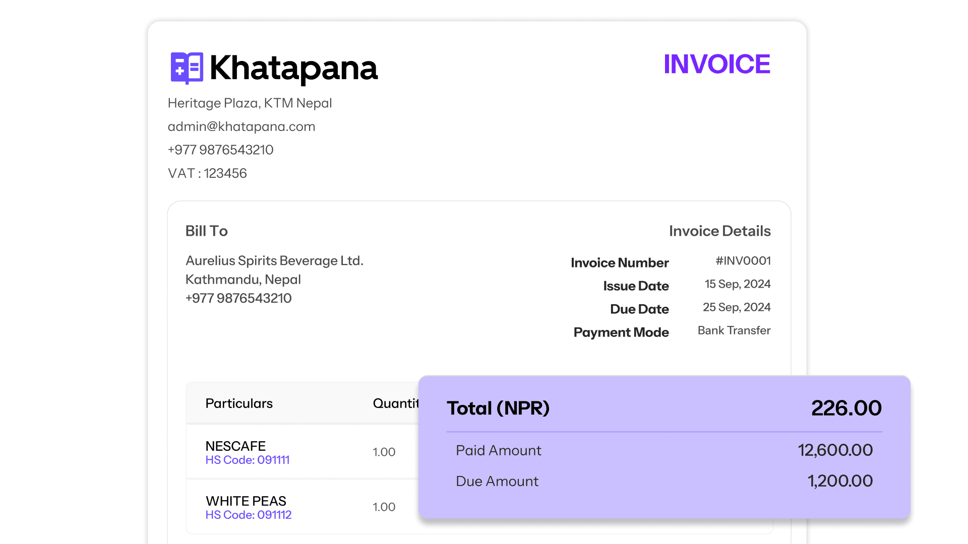 Invoicing Khatapana